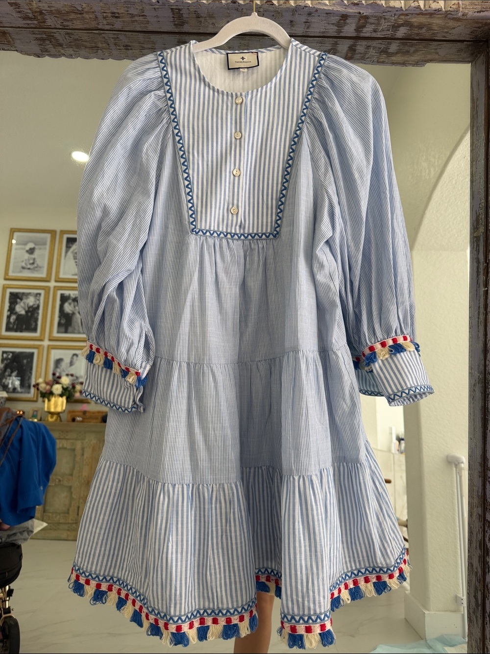 Tuckernuck Chambray Stripe Fringe Jen Dress